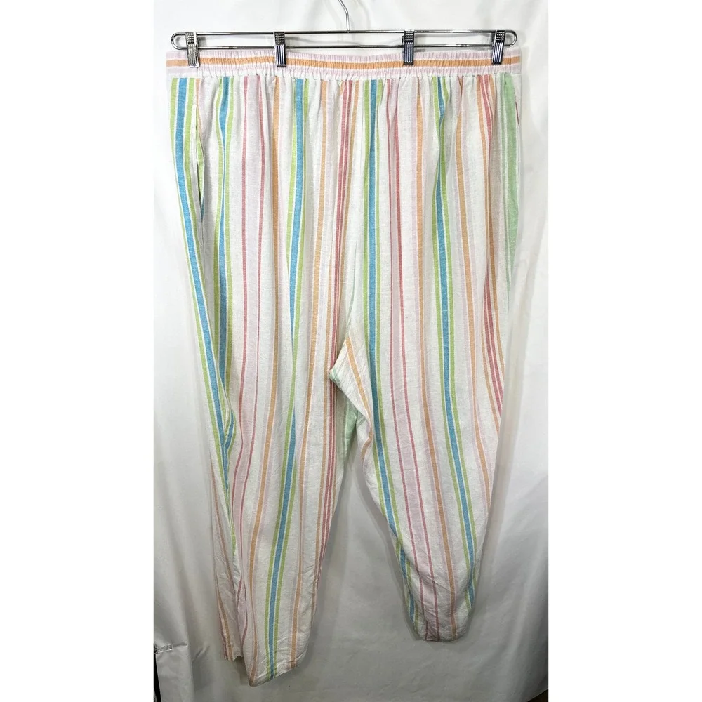 Woman Within Plus Size 30/32 Linen Set 3X Striped Linen Shirt Pants‎ Top White C - Picture 12 of 15